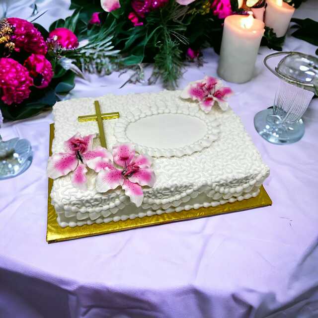 Gold Cross with Lilies Sheet Cake