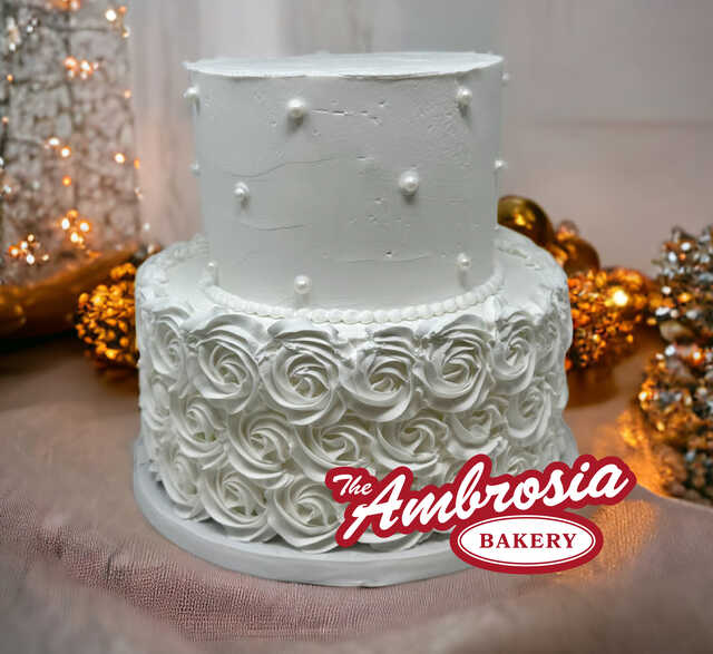 Buttercream Rosettes and Pearls Wedding / Anniversary Cake