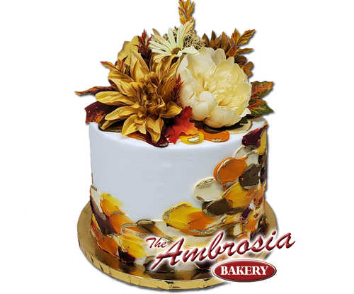 Golden Fall Triple Layer Cake with Floral Topper!