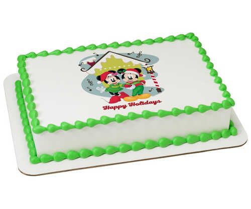 Disney - Mickey Mouse and Minnie Mouse Happy Holidays PhotoCake® Edible Image®