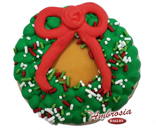 Decorated Christmas Wreath Cutout Cookie