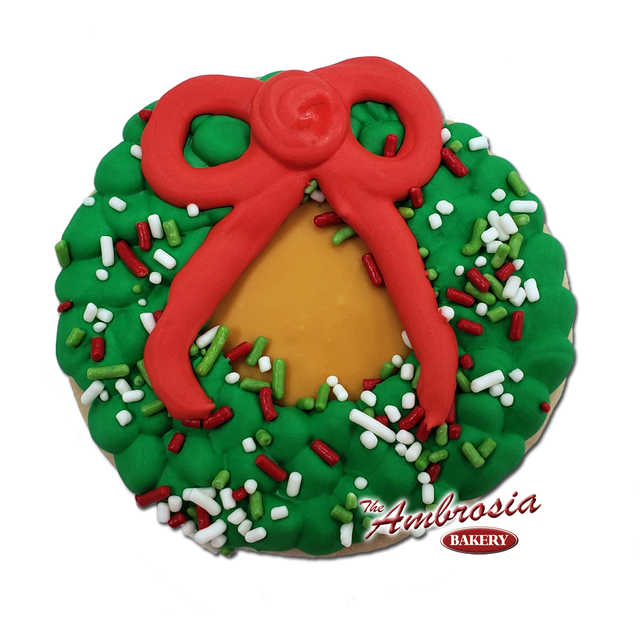 Decorated Christmas Wreath Cutout Cookie