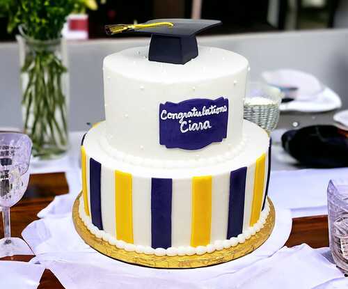 2 Tier Graduation Cake with Colored Stripes