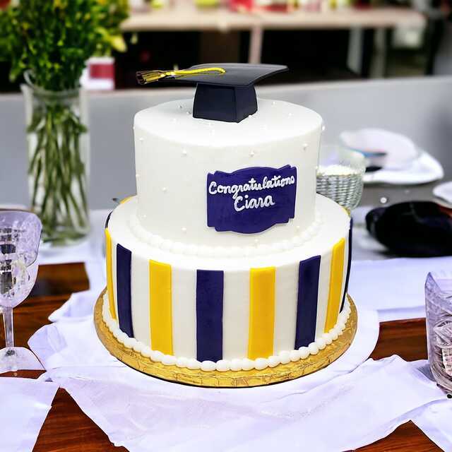 2 Tier Graduation Cake with Colored Stripes