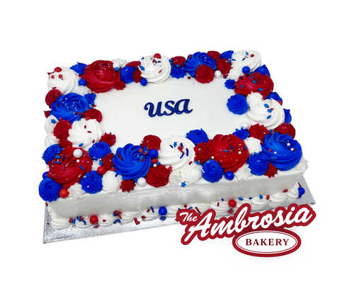 Red, White and Blue USA with Rosettes Cake